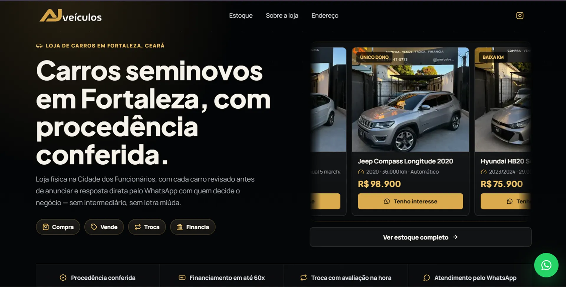 Captura real do projeto AJ Veículos